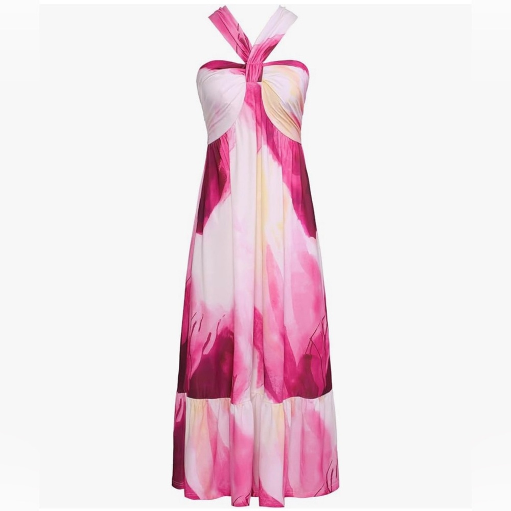 Plus Size Floral Halter Maxi Dress